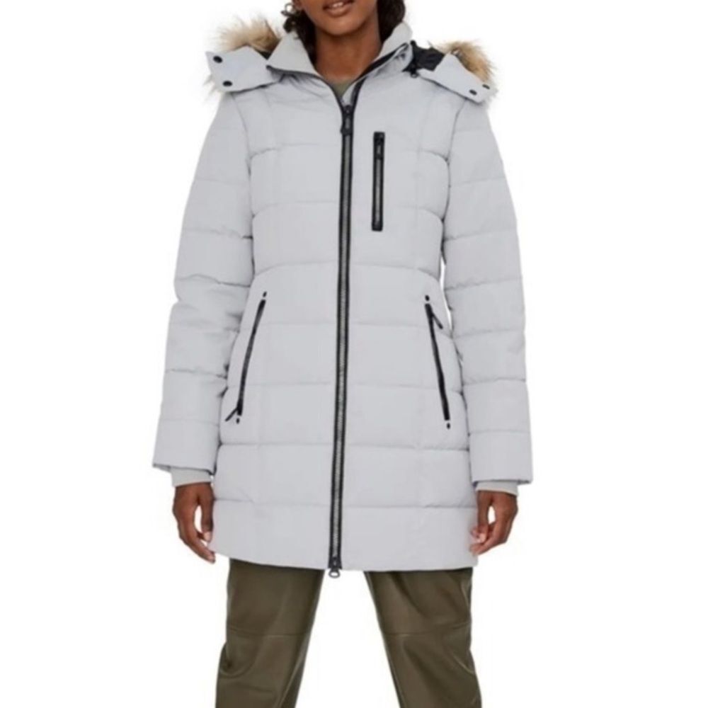 NOIZE Harper Quilted Parka Hoodie Full Zip Size Large Ice Gray